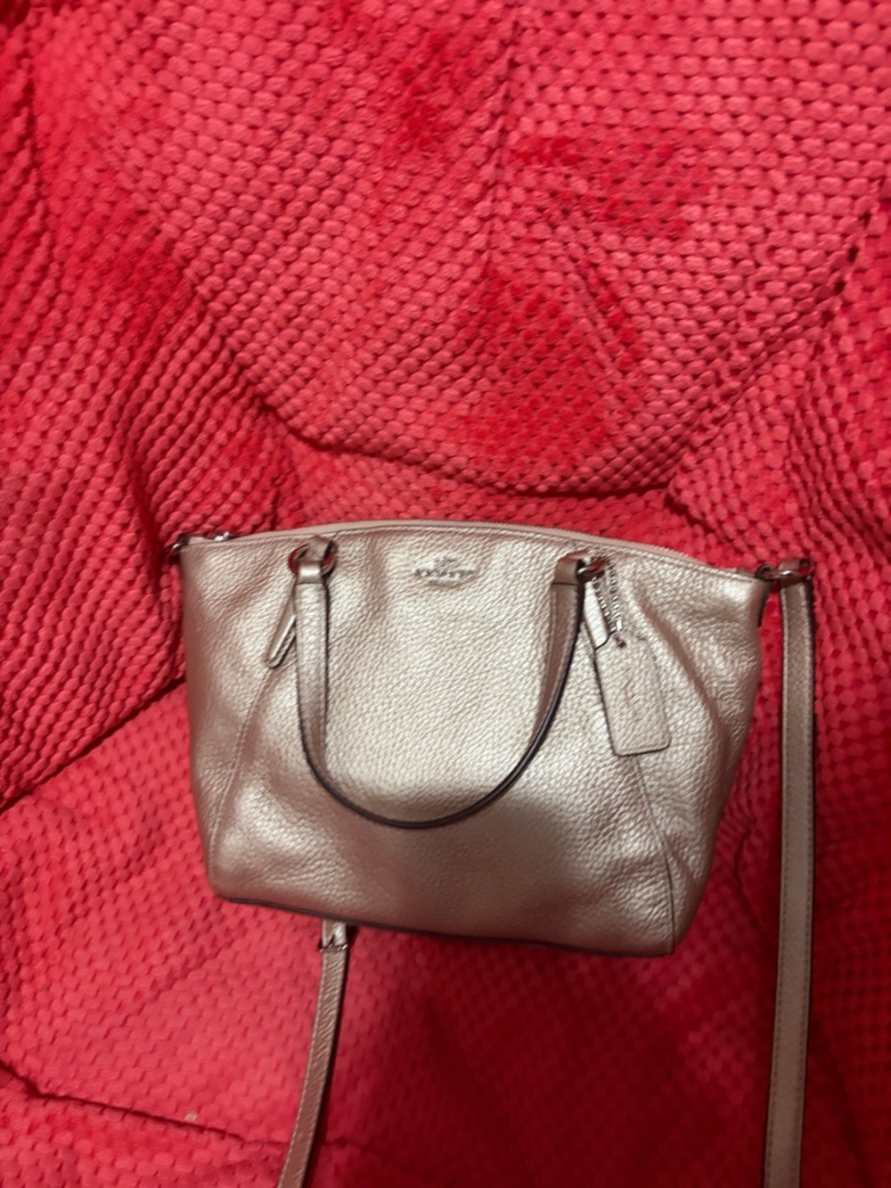 Coach Pebbled Leather Gold Satchel with Crossbody Strap